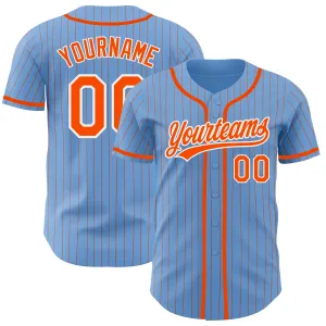 Custom Light Blue Orange Pinstripe White Authentic Baseball Jersey