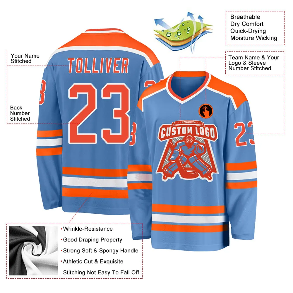 Custom Light Blue Orange-White Hockey Jersey