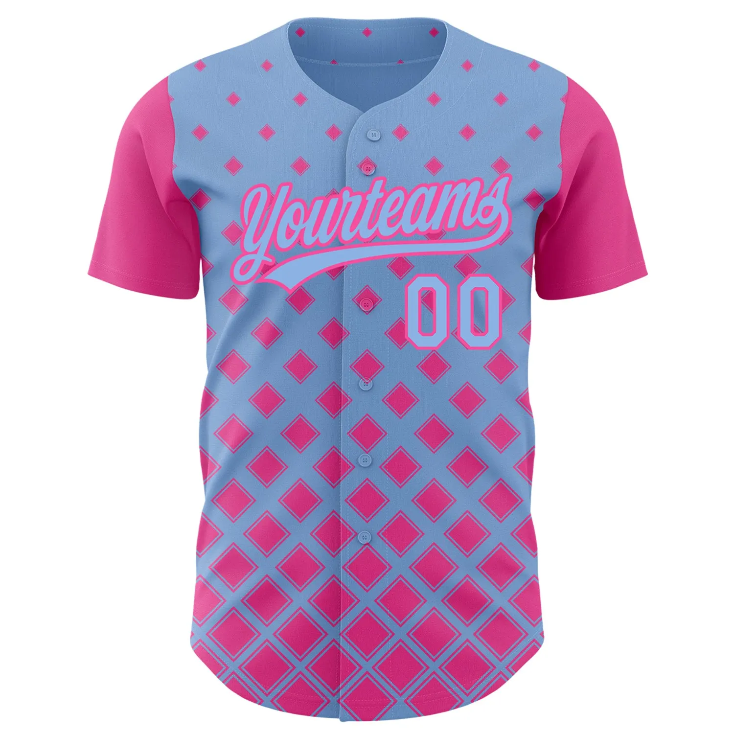 Custom Light Blue Pink 3D Pattern Design Geometric Shapes Authentic Baseball Jersey