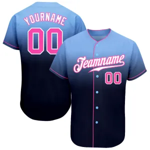 Custom Light Blue Pink-Navy Authentic Fade Fashion Baseball Jersey