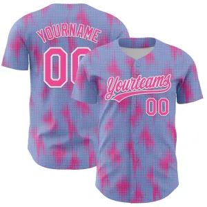 Custom Light Blue Pink-White 3D Pattern Design Halftone Dots Authentic Baseball Jersey