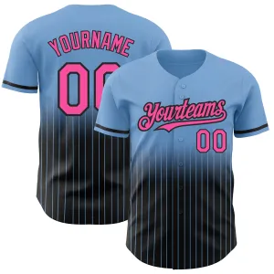 Custom Light Blue Pinstripe Pink-Black Authentic Fade Fashion Baseball Jersey