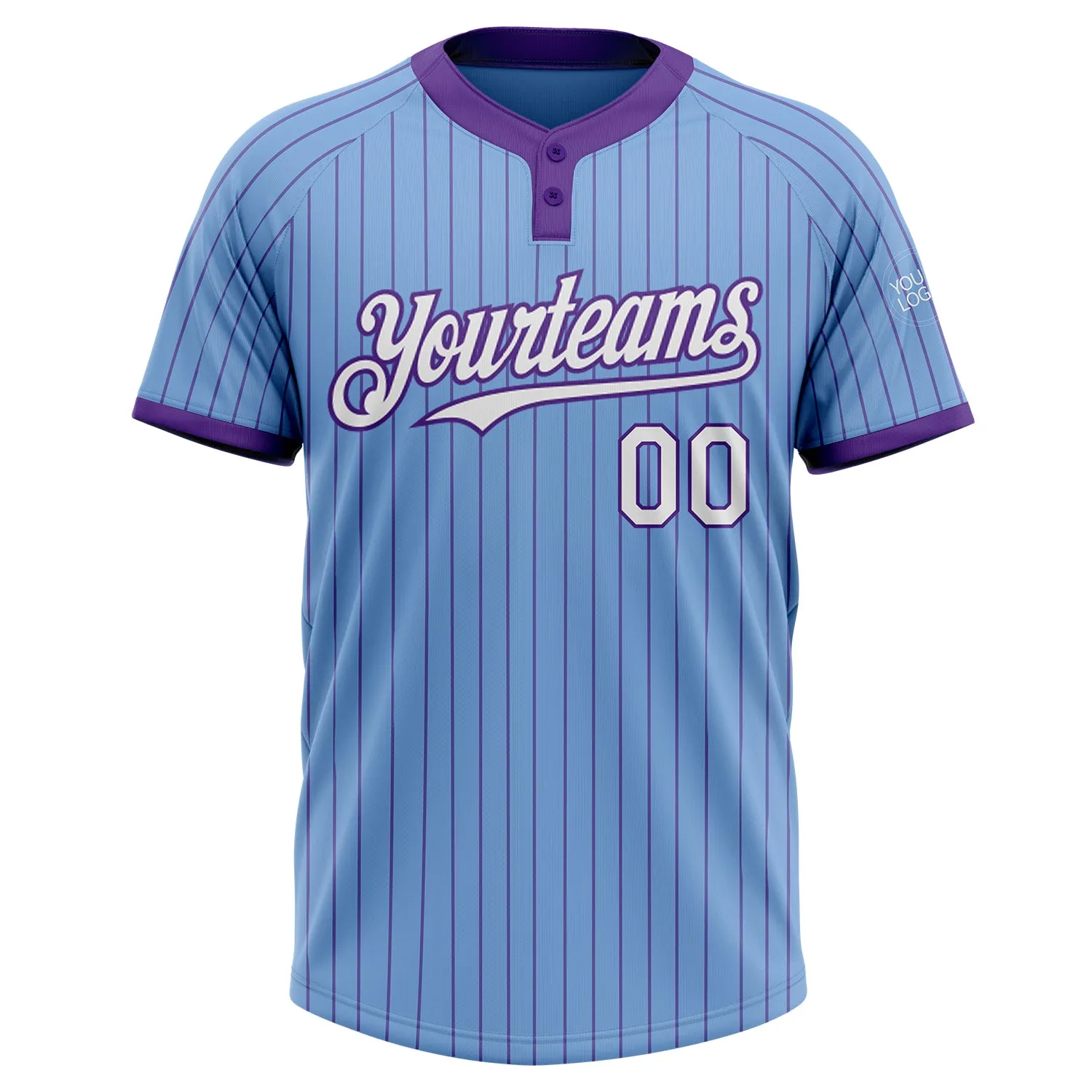 Custom Light Blue Purple Pinstripe White Two-Button Unisex Softball Jersey