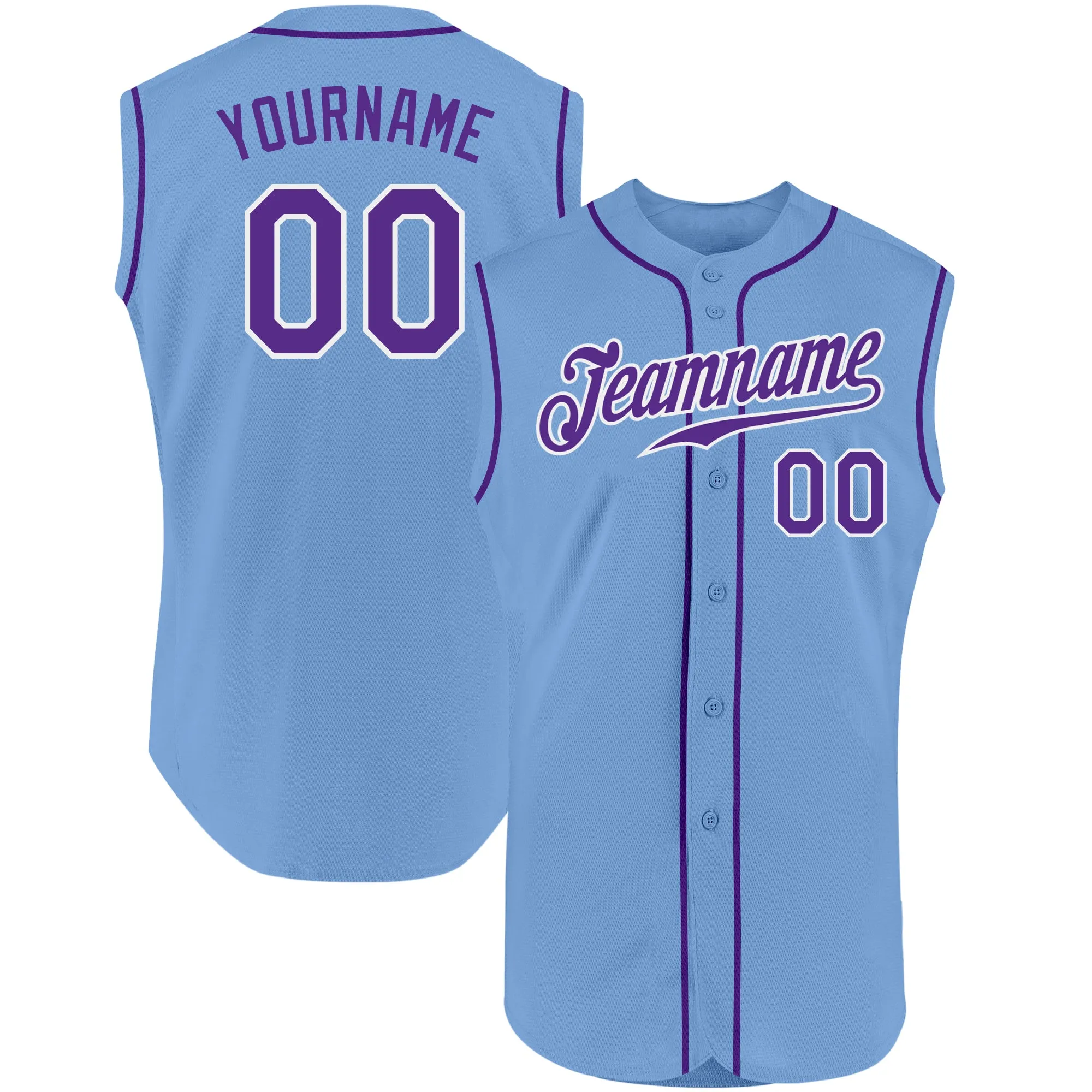 Custom Light Blue Purple-White Authentic Sleeveless Baseball Jersey