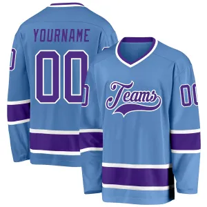 Custom Light Blue Purple-White Hockey Jersey