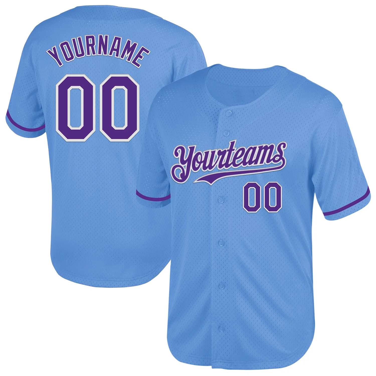 Custom Light Blue Purple-White Mesh Authentic Throwback Baseball Jersey