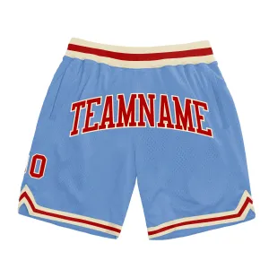 Custom Light Blue Red-Cream Authentic Throwback Basketball Shorts