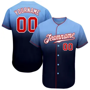 Custom Light Blue Red-Navy Authentic Fade Fashion Baseball Jersey