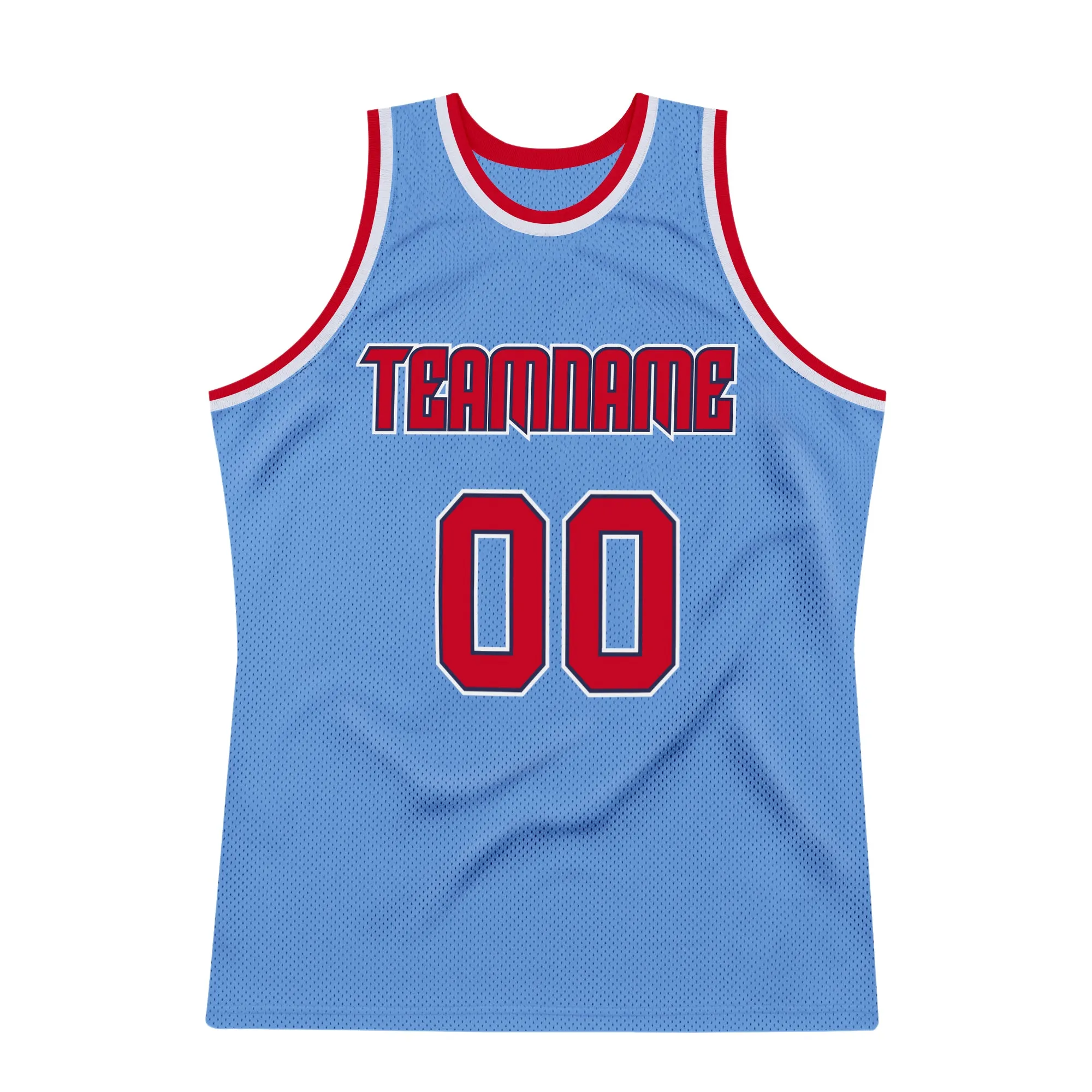 Custom Light Blue Red-Navy Authentic Throwback Basketball Jersey