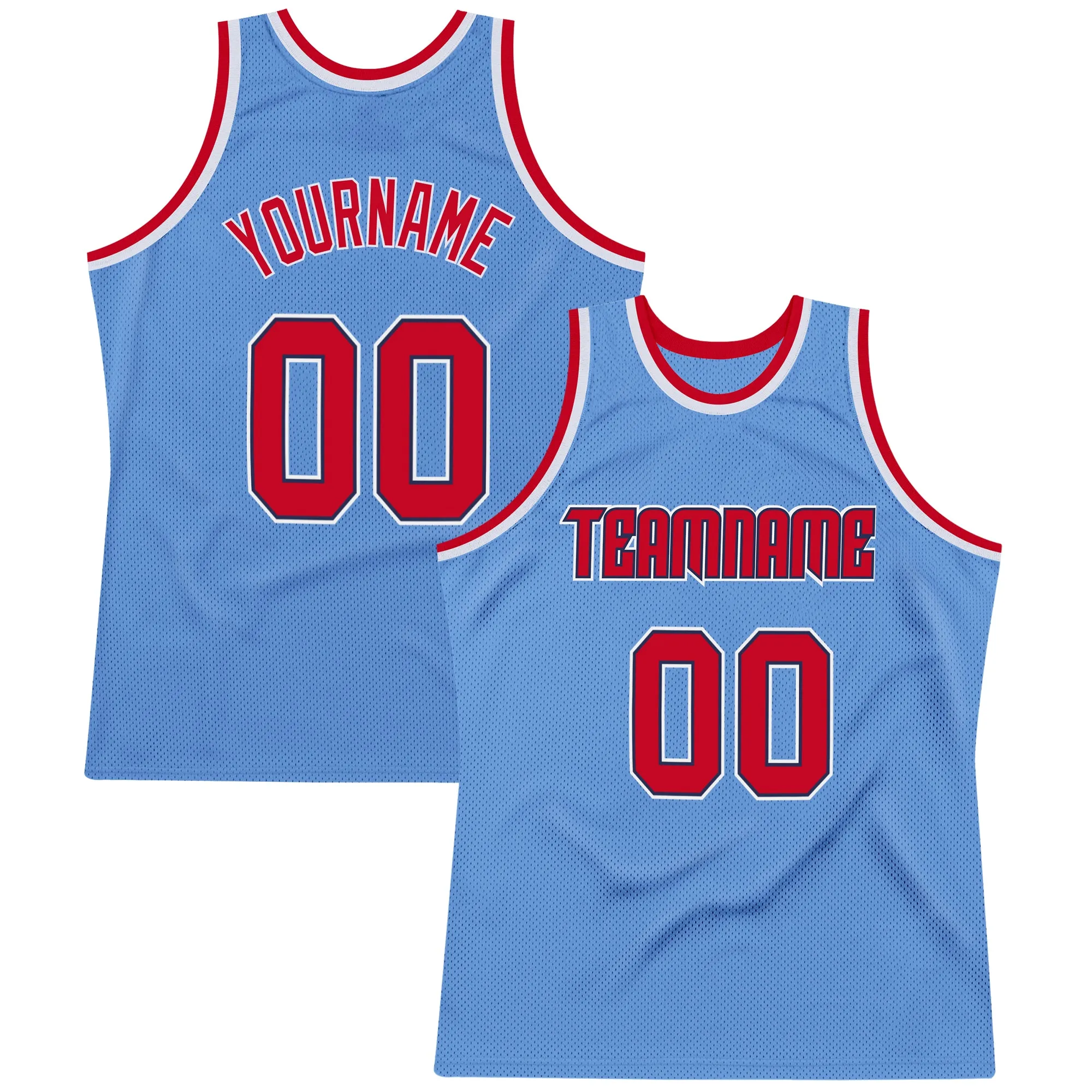 Custom Light Blue Red-Navy Authentic Throwback Basketball Jersey