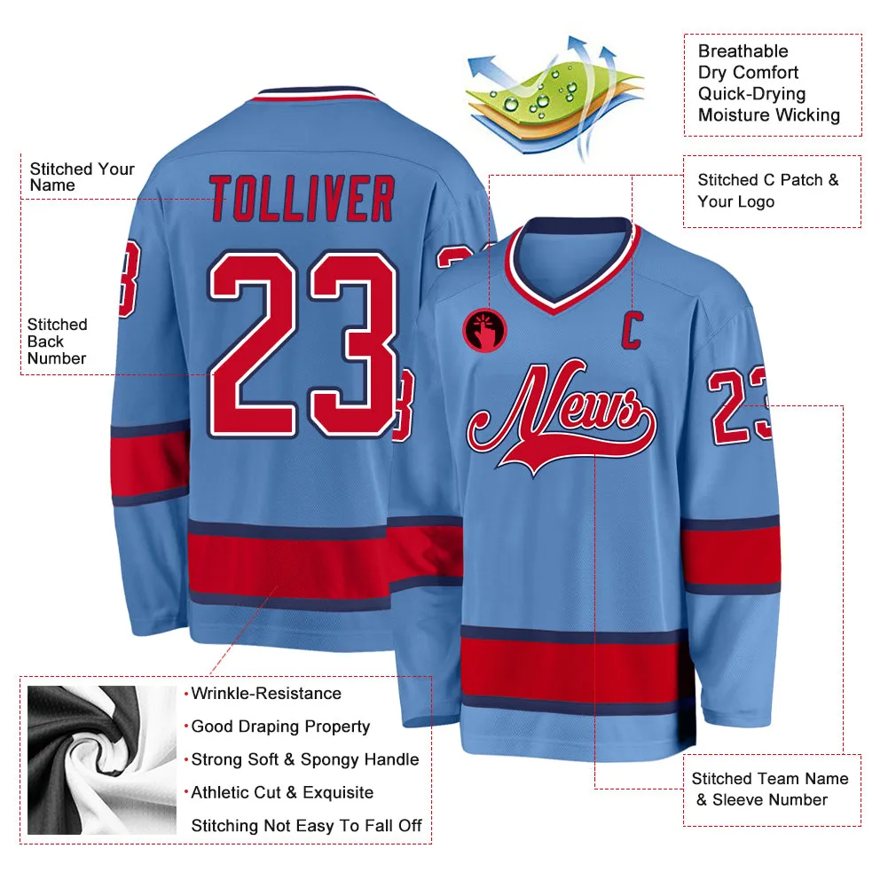 Custom Light Blue Red-Navy Hockey Jersey