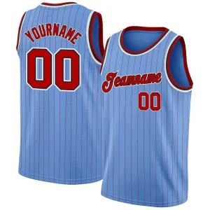 Custom Light Blue Red Pinstripe Red-Black Authentic Basketball Jersey