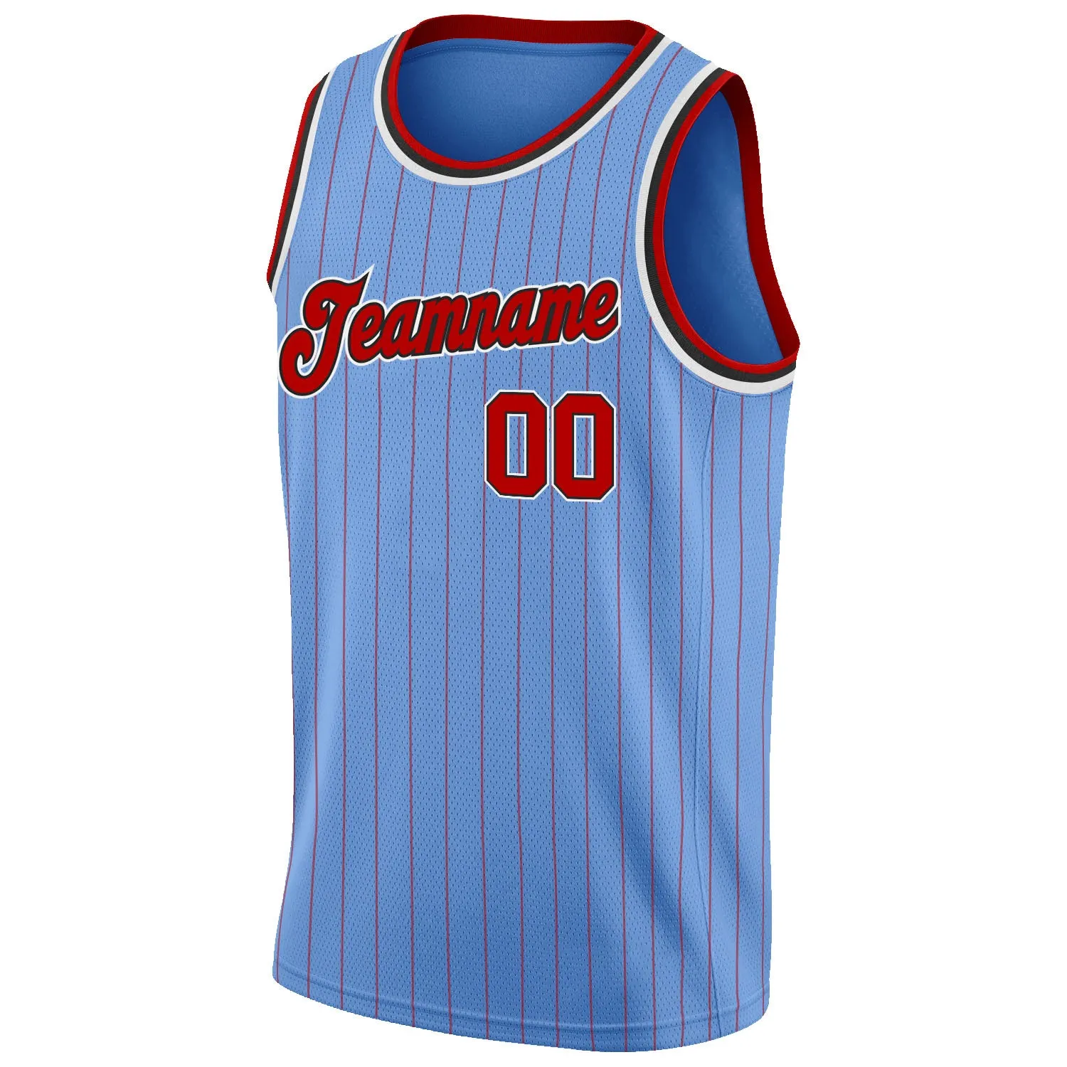 Custom Light Blue Red Pinstripe Red-Black Authentic Basketball Jersey