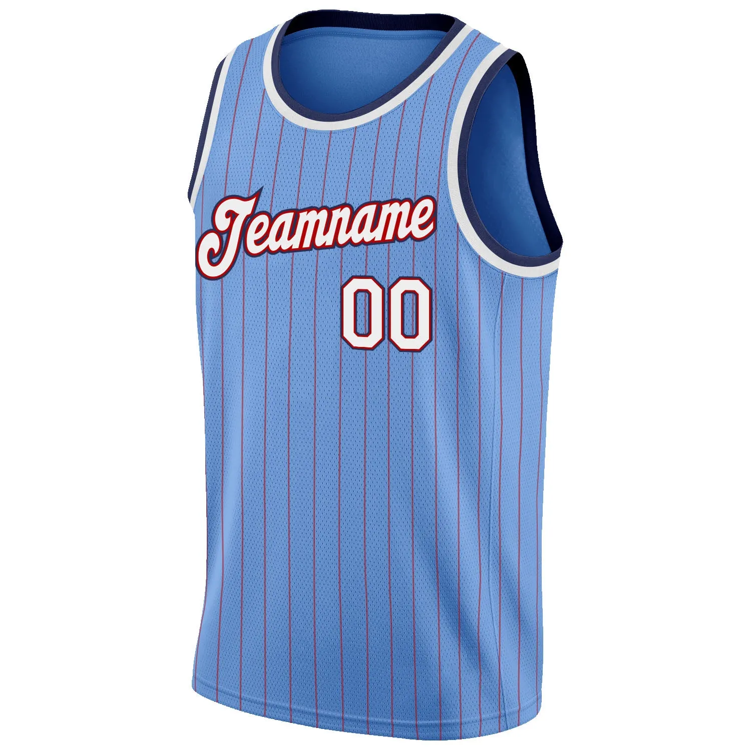 Custom Light Blue Red Pinstripe White-Navy Authentic Basketball Jersey