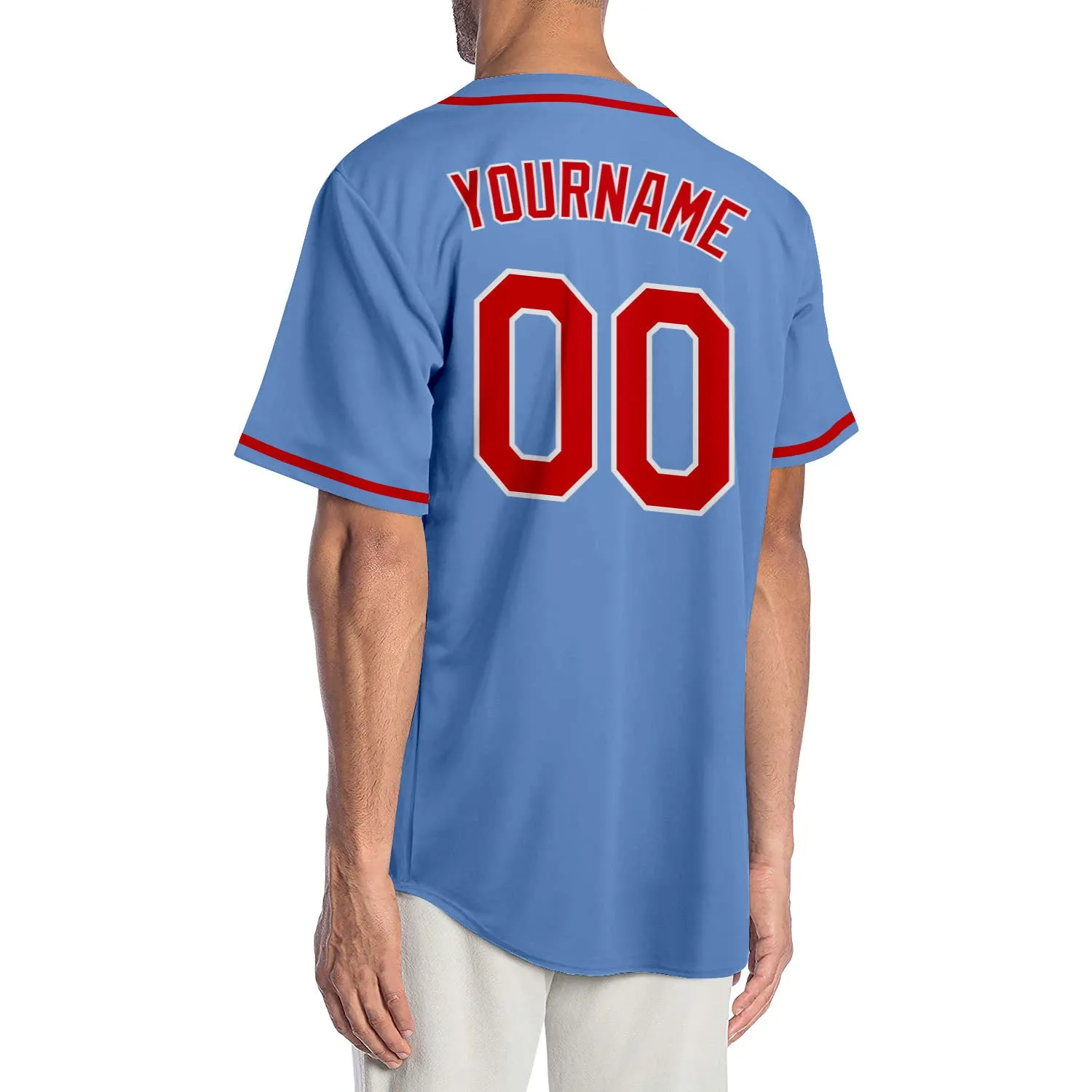 Custom Light Blue Red-White Authentic Baseball Jersey