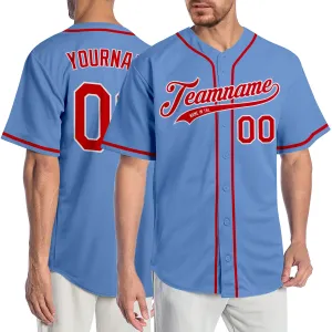 Custom Light Blue Red-White Authentic Baseball Jersey