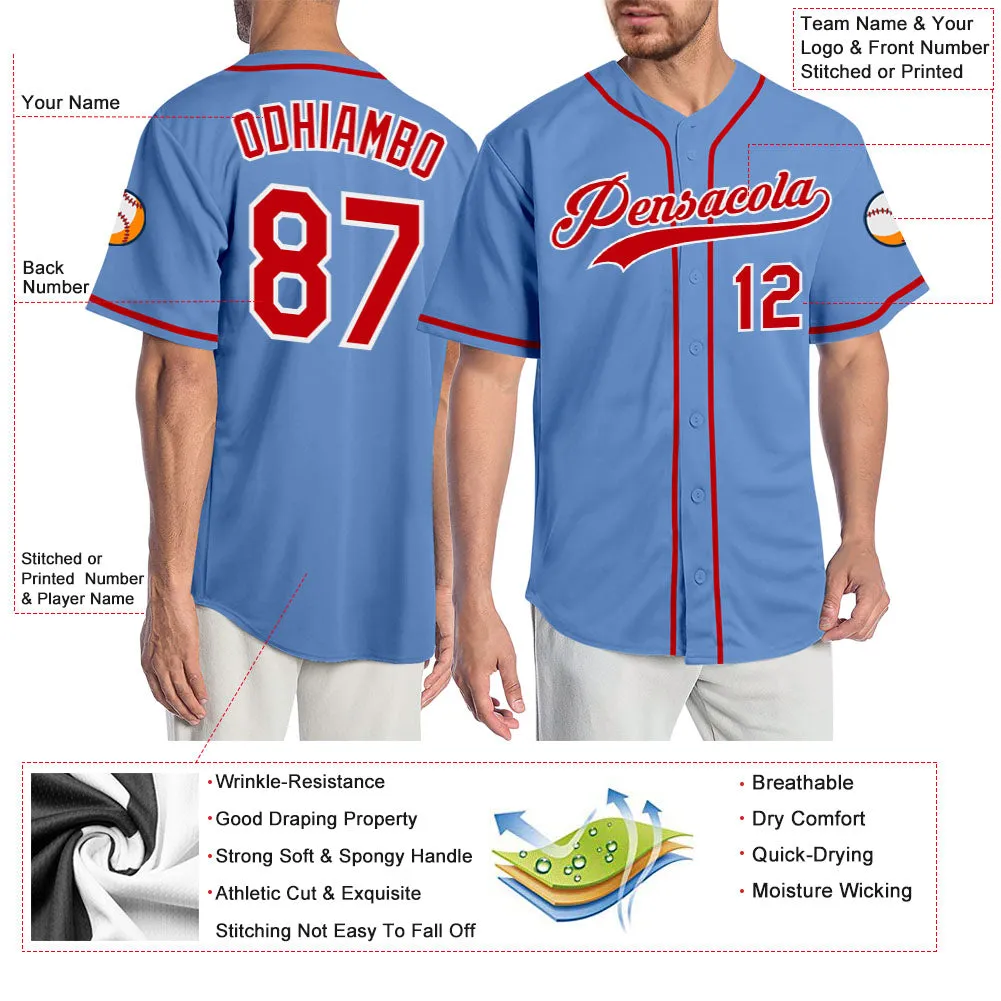 Custom Light Blue Red-White Authentic Baseball Jersey