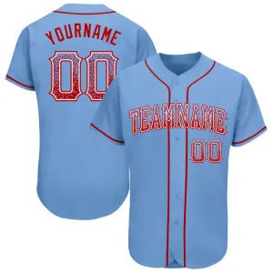 Custom Light Blue Red-White Authentic Drift Fashion Baseball Jersey