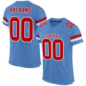 Custom Light Blue Red-White Mesh Authentic Football Jersey