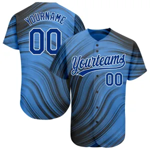 Custom Light Blue Royal-Black 3D Pattern Design Authentic Baseball Jersey