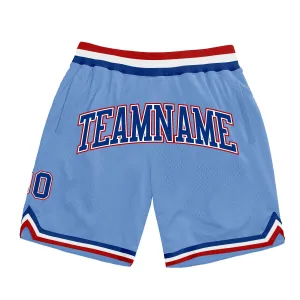 Custom Light Blue Royal-Red Authentic Throwback Basketball Shorts