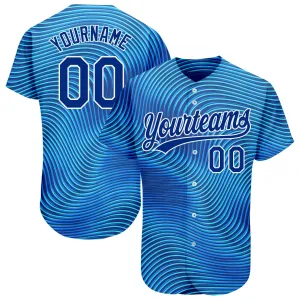 Custom Light Blue Royal-White 3D Pattern Design Authentic Baseball Jersey