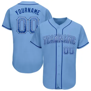 Custom Light Blue Royal-White Authentic Drift Fashion Baseball Jersey