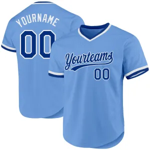 Custom Light Blue Royal-White Authentic Throwback Baseball Jersey