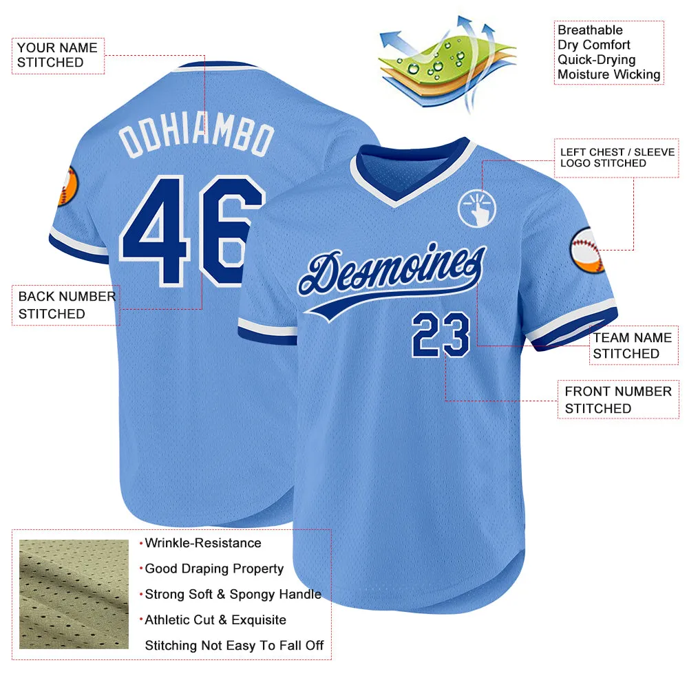 Custom Light Blue Royal-White Authentic Throwback Baseball Jersey