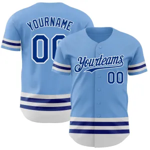 Custom Light Blue Royal-White Line Authentic Baseball Jersey