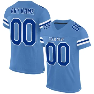 Custom Light Blue Royal-White Mesh Authentic Football Jersey