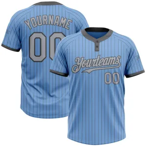 Custom Light Blue Steel Gray Pinstripe Gray Two-Button Unisex Softball Jersey