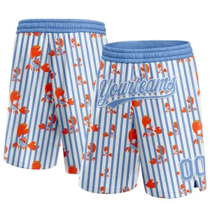 Custom Light Blue White 3D Pattern Crab Argentina Authentic Basketball Shorts