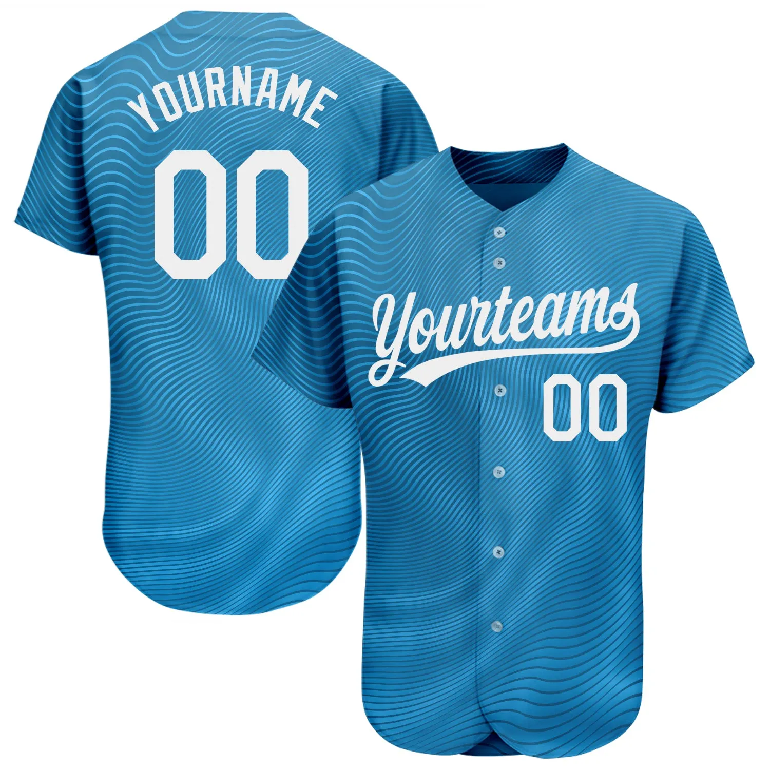 Custom Light Blue White 3D Pattern Design Authentic Baseball Jersey