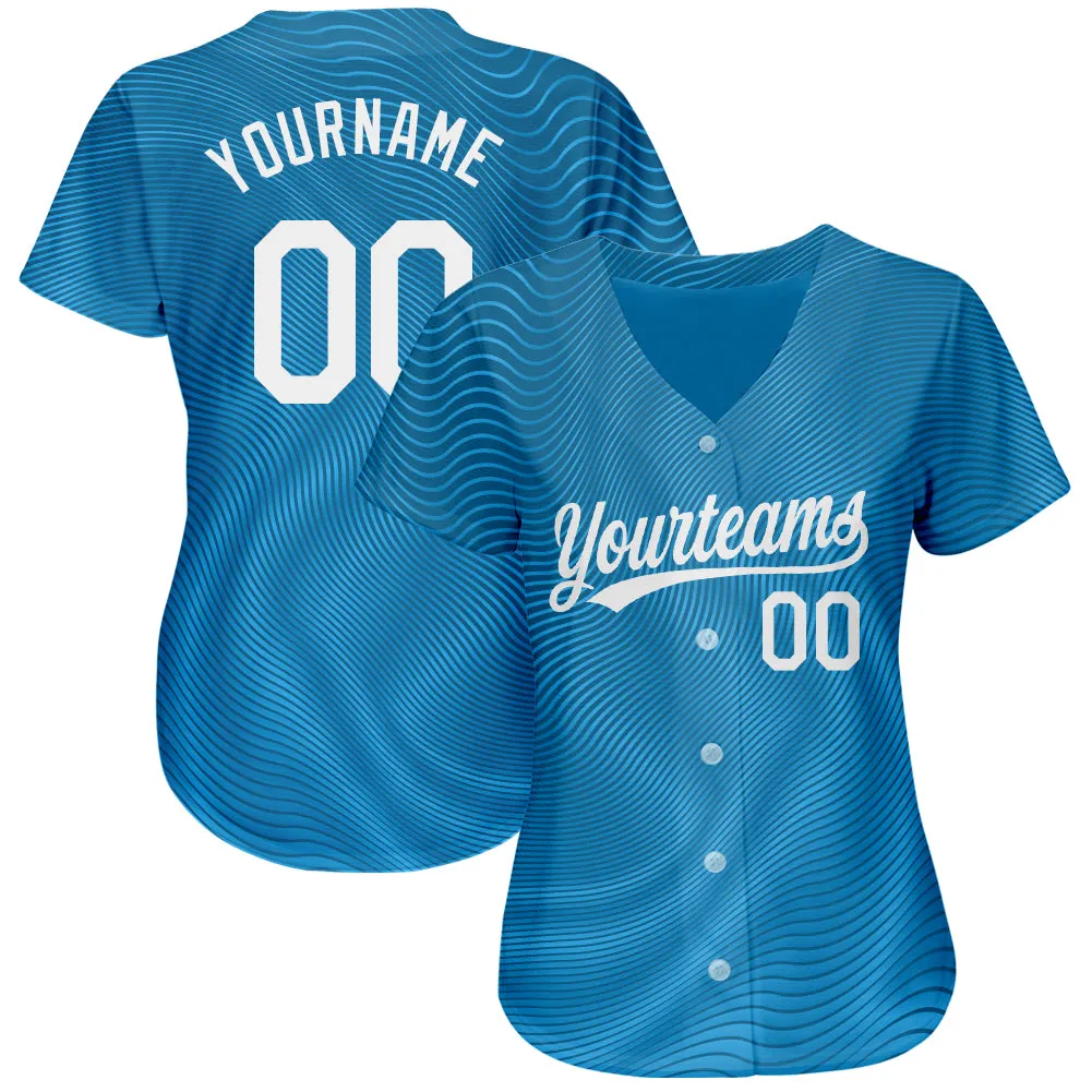 Custom Light Blue White 3D Pattern Design Authentic Baseball Jersey