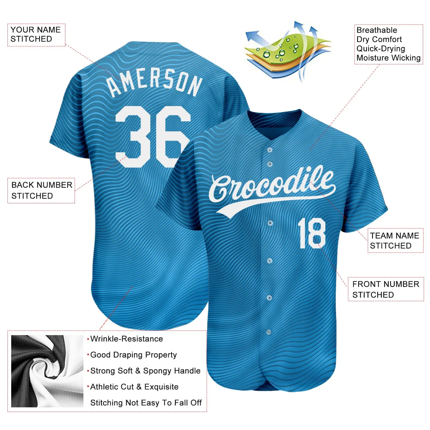 Custom Light Blue White 3D Pattern Design Authentic Baseball Jersey