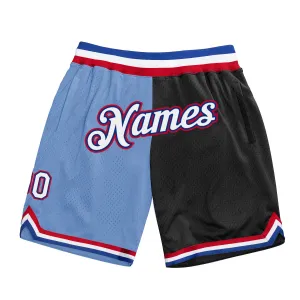 Custom Light Blue White-Black Authentic Throwback Split Fashion Basketball Shorts