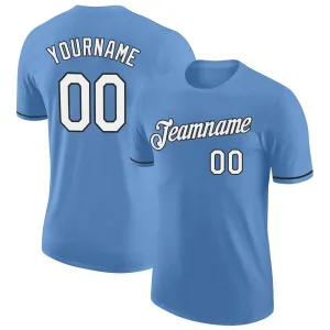 Custom Light Blue White-Black Performance T-Shirt