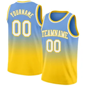 Custom Light Blue White-Gold Authentic Fade Fashion Basketball Jersey