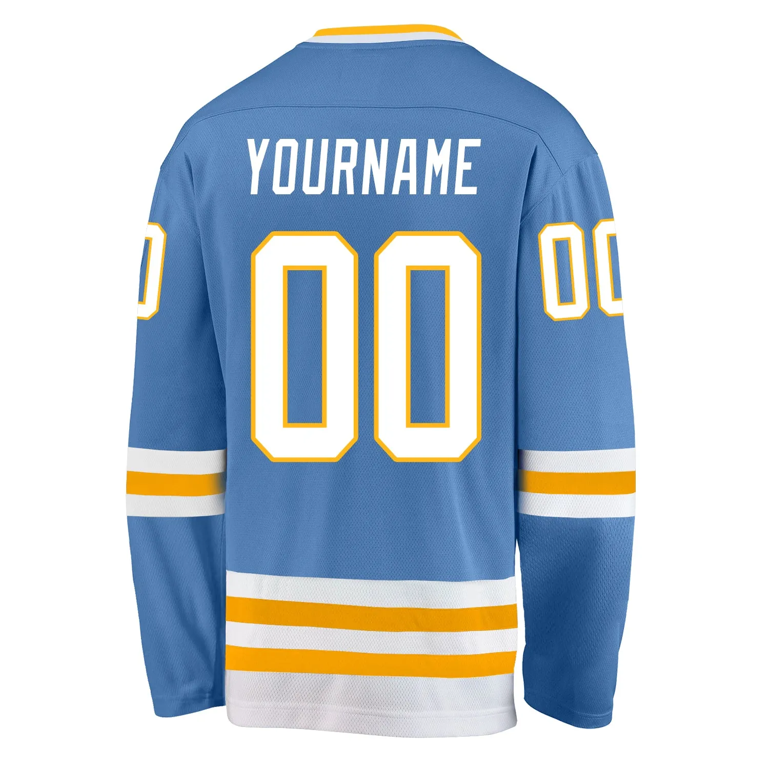 Custom Light Blue White-Gold Hockey Jersey