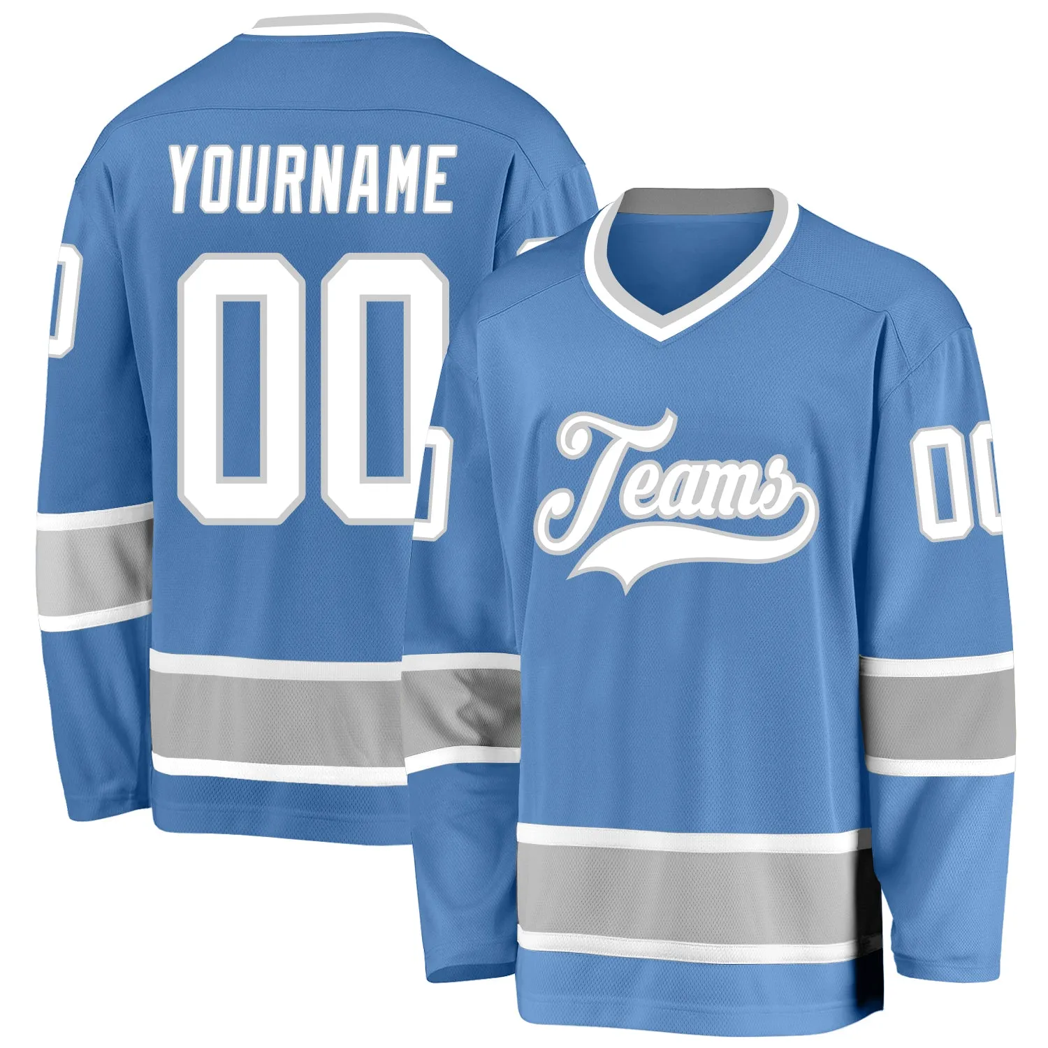 Custom Light Blue White-Gray Hockey Jersey