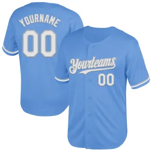 Custom Light Blue White-Gray Mesh Authentic Throwback Baseball Jersey