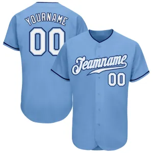 Custom Light Blue White-Navy Authentic Baseball Jersey