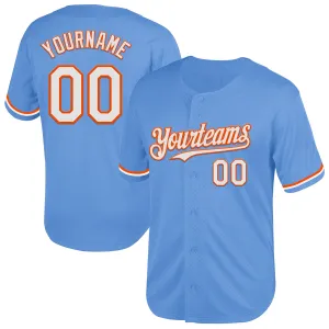 Custom Light Blue White-Orange Mesh Authentic Throwback Baseball Jersey