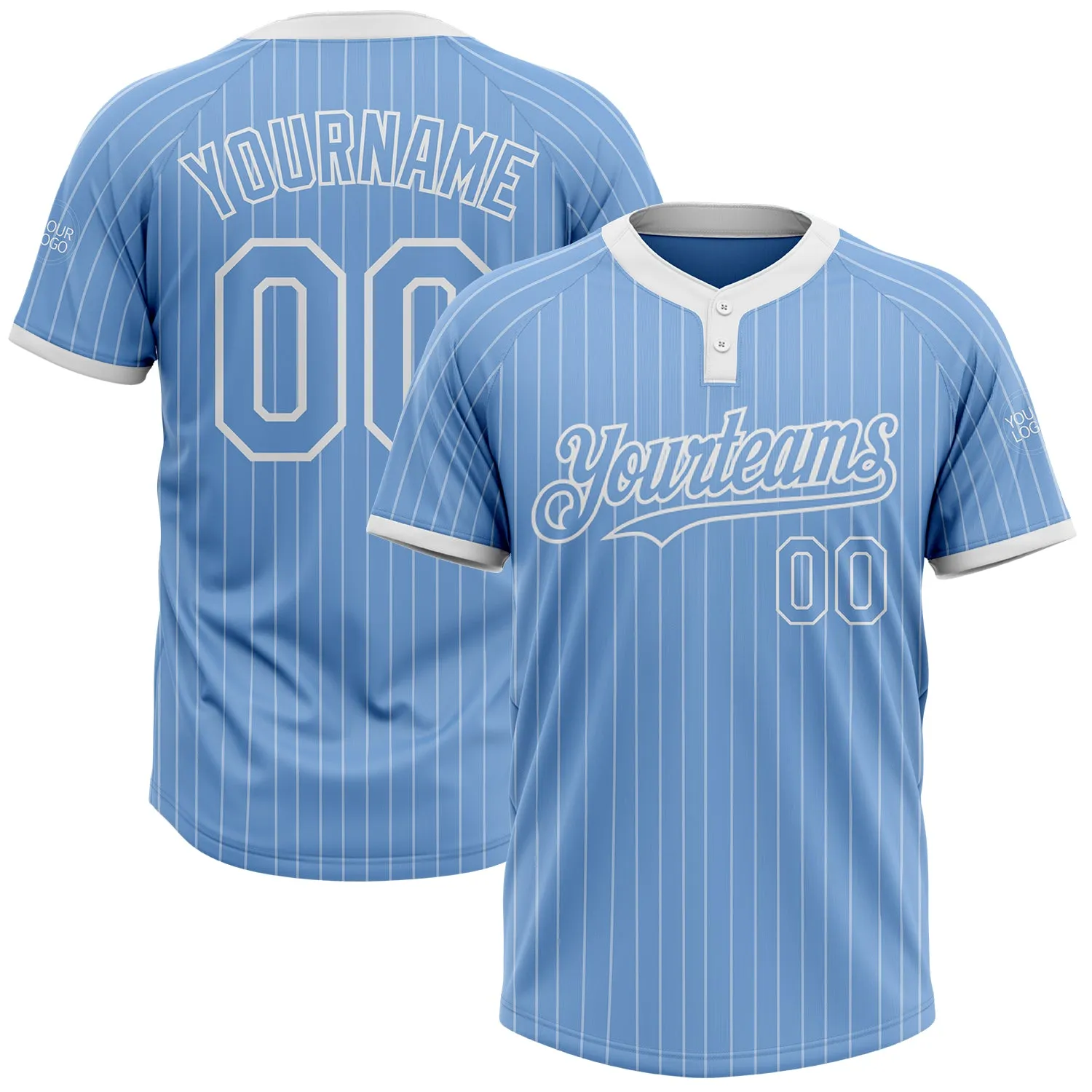 Custom Light Blue White Pinstripe White Two-Button Unisex Softball Jersey