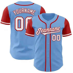 Custom Light Blue White-Red Authentic Two Tone Baseball Jersey