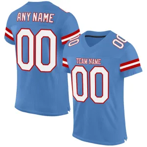 Custom Light Blue White-Red Mesh Authentic Football Jersey