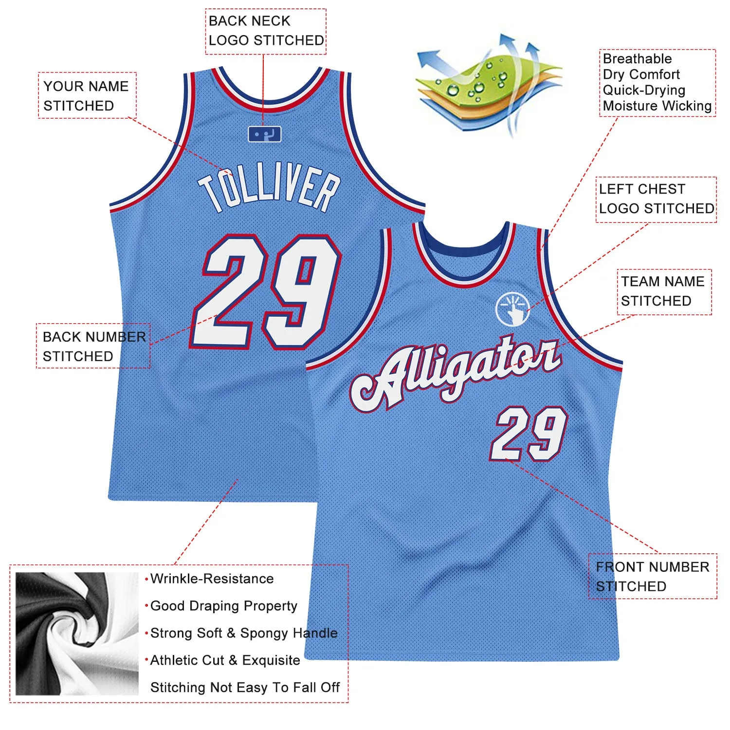 Custom Light Blue White-Royal Authentic Throwback Basketball Jersey