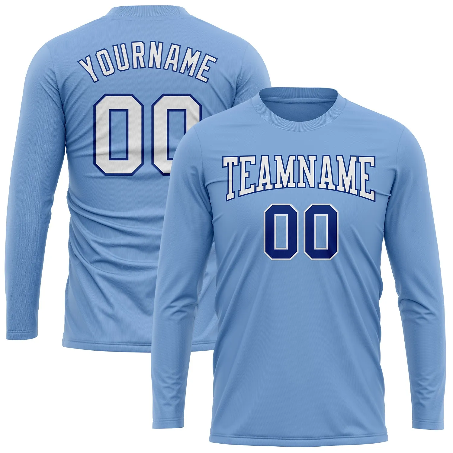 Custom Light Blue White-Royal Long Sleeve Performance T-Shirt