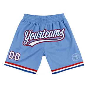 Custom Light Blue White Royal-Red Authentic Throwback Basketball Shorts